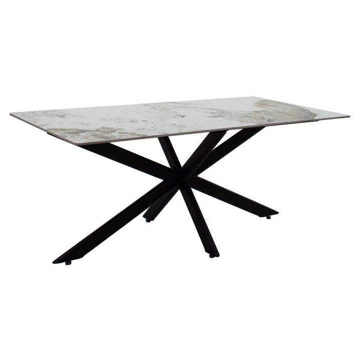 Dinning table Bethan pakoworld stone-glass white marble- metal black leg design 180x90x75cm
