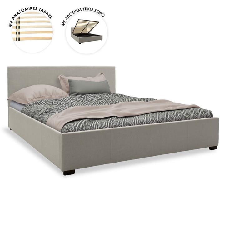 Double bed Norse pakoworld with storage in grey fabric 160x200cm