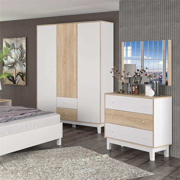 Wardrobe Awell pakoworld 3 doors color sonoma-white 153,5x54,5x216cm