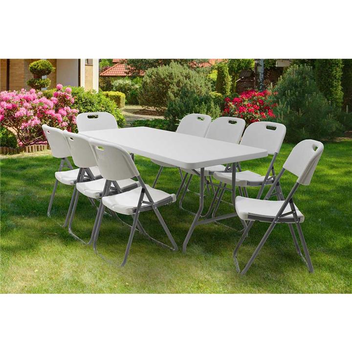 Commercial folding camping table Aprilia pakoworld in colour white granite 183x76x74cm