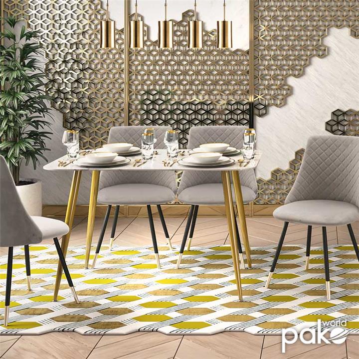 Dining table Paris pakoworld glass 8mm marble pattern-golden 120x80x75cm