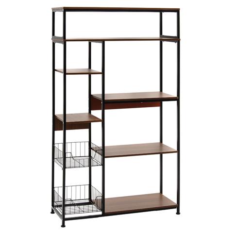 Floor shelf unit Leena pakoworld metallic in dark oak-black color 80x30x142cm