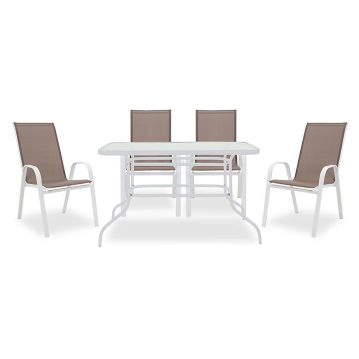 Garden dining set 5pcs Valor-Calan pakoworld metal white-textilene brown