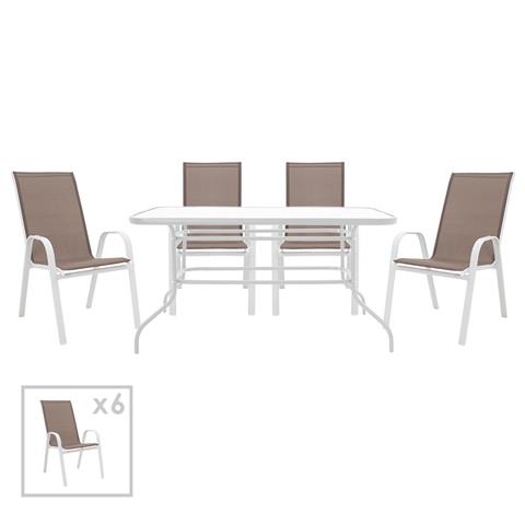 Garden dining set 7pcs Valor-Calan pakoworld metal white-textilene brown