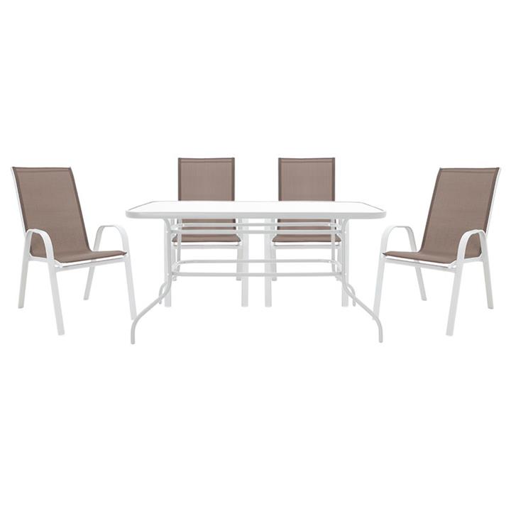 Garden dining set 5pcs Valor-Calan pakoworld metal white-textilene brown