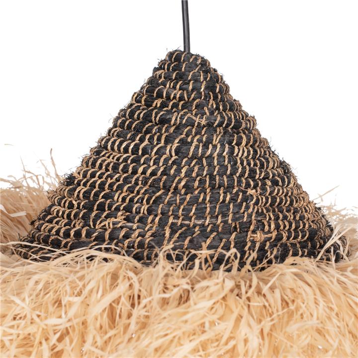 CEILING PENDANT MADE OF SISAL AND ABACA FIBER CAP IN NATURAL-BLACK 50x50x20Hcm.HM7789