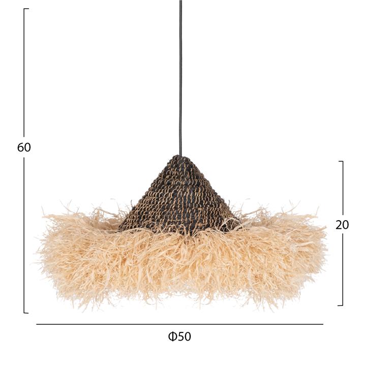 CEILING PENDANT MADE OF SISAL AND ABACA FIBER CAP IN NATURAL-BLACK 50x50x20Hcm.HM7789