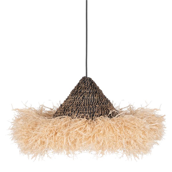 CEILING PENDANT MADE OF SISAL AND ABACA FIBER CAP IN NATURAL-BLACK 50x50x20Hcm.HM7789