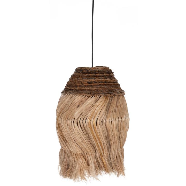 CEILING PENDANT OBLONG CYLINDRICAL CAP MADE OF ABACA FIBERS IN NATURAL 30x30x45Hcm.HM7763