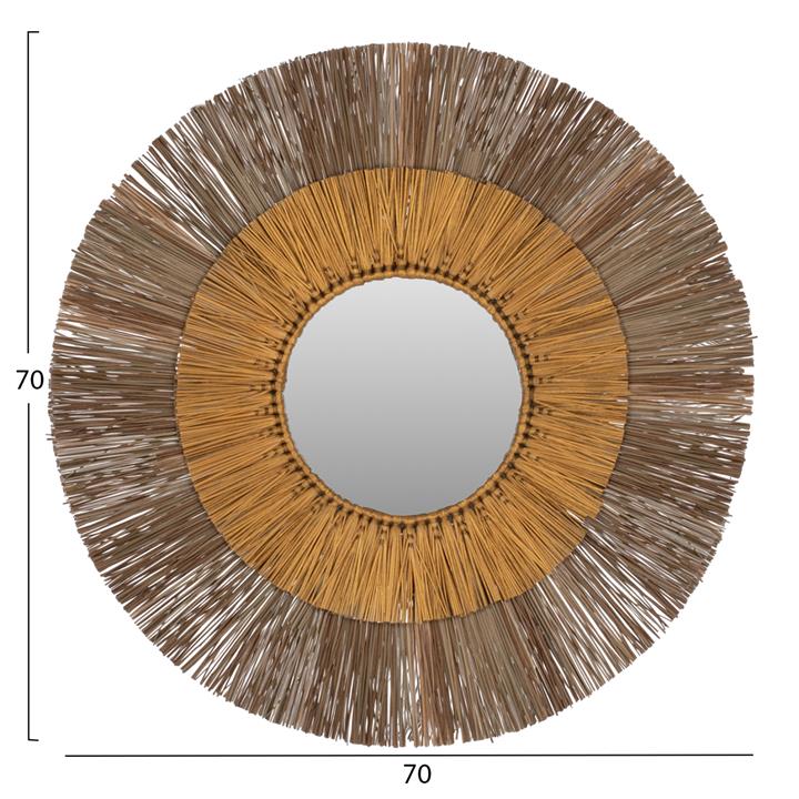 WALL MIRROR ROUND WITH MENDONG GRASS FRAME IN NATURAL AND GOLD Φ70cm.HM7800