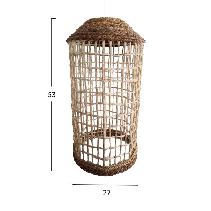CEILING PENDANT OBLONG CYLINDRICAL CAGE CAP ABACA FIBERS IN NATURAL 27x27x53-90Hcm.HM7767