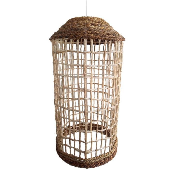 CEILING PENDANT OBLONG CYLINDRICAL CAGE CAP ABACA FIBERS IN NATURAL 27x27x53-90Hcm.HM7767