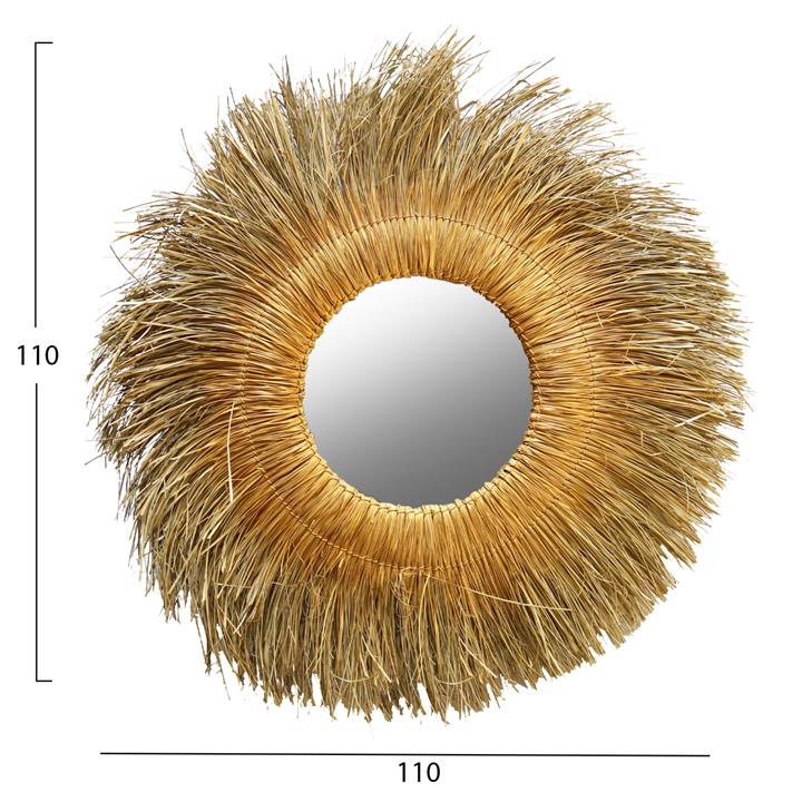 WALL MIRROR ROUND PANDAN GRASS FRAME IN NATURAL-GOLD COLOR 110x5x110Hcm.HM7743