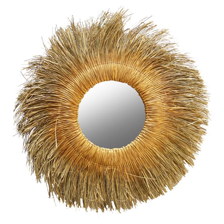 WALL MIRROR ROUND PANDAN GRASS FRAME IN NATURAL-GOLD COLOR 110x5x110Hcm.HM7743