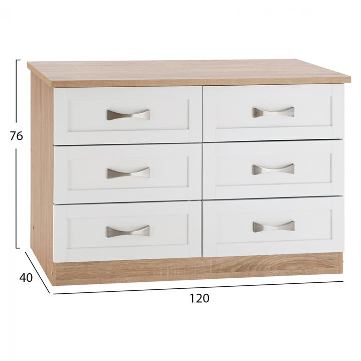 Bedroom toilet -drawer HM317.06 with 6 drawers Sonama-white 120x40x76cm