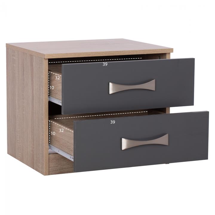 NIGHTSTAND ASHLYN MELAMINE 2 DRAWERS & HANDLES SONOMA-GREY-INOX 48x40,5x42Hcm.HM2235.04