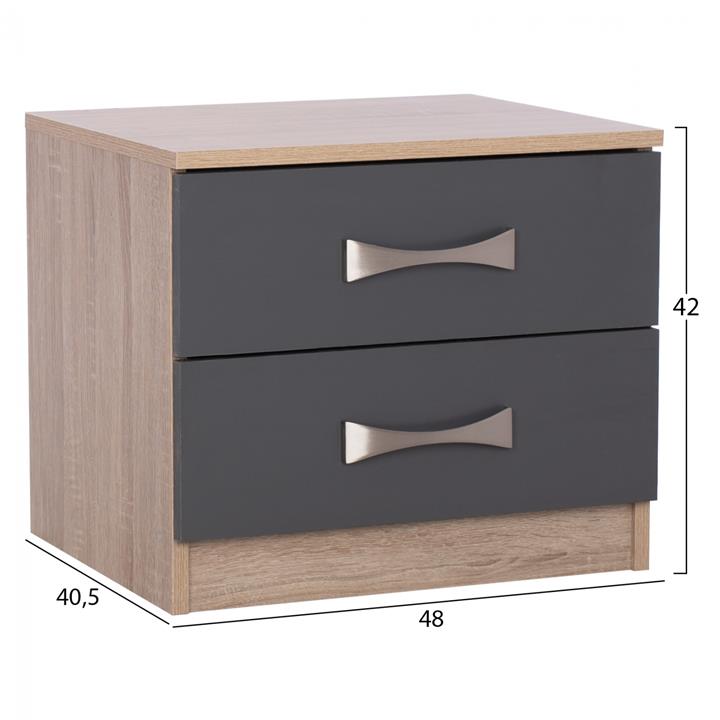 NIGHTSTAND ASHLYN MELAMINE 2 DRAWERS & HANDLES SONOMA-GREY-INOX 48x40,5x42Hcm.HM2235.04