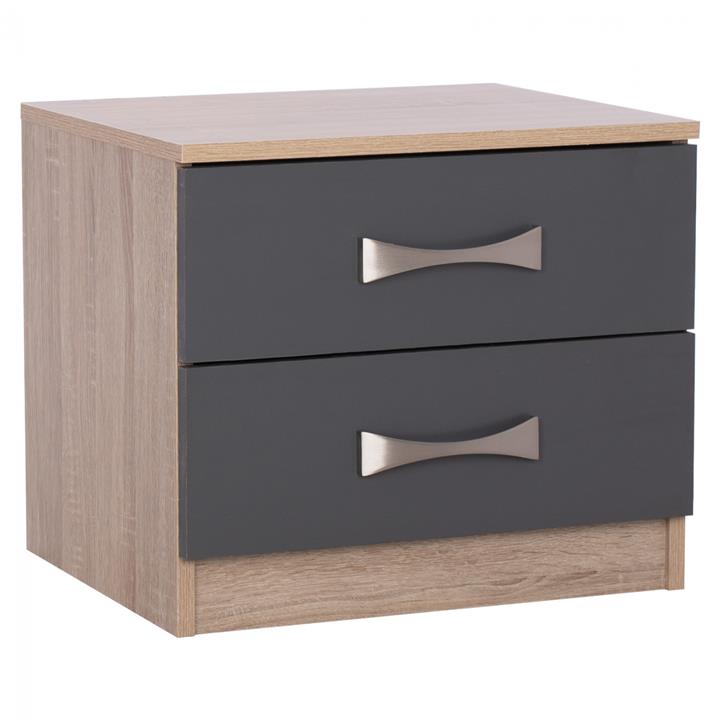 NIGHTSTAND ASHLYN MELAMINE 2 DRAWERS & HANDLES SONOMA-GREY-INOX 48x40,5x42Hcm.HM2235.04