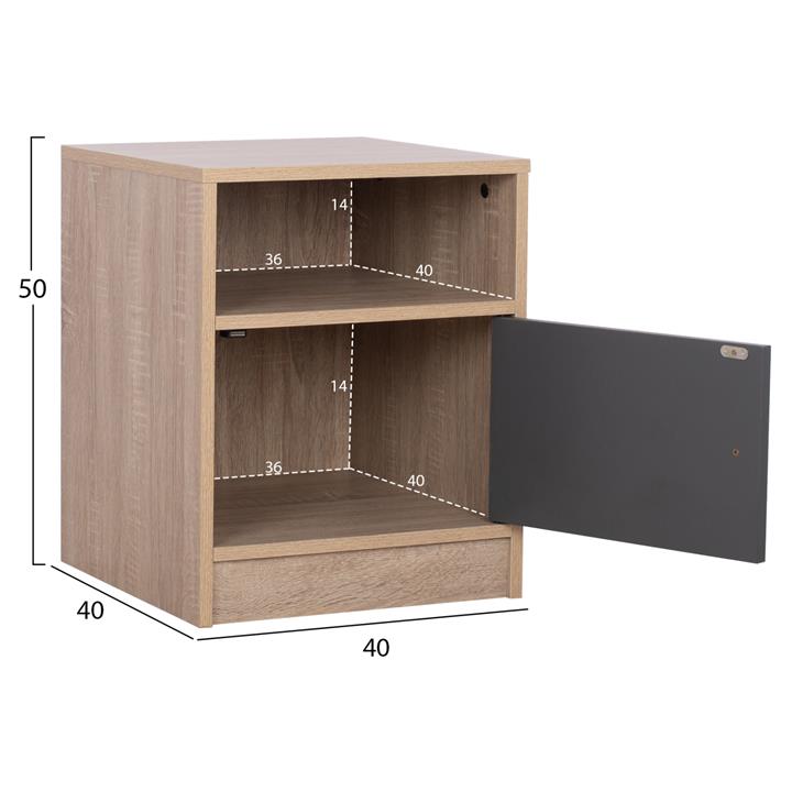 NIGHTSTAND MELAMINE MALORY SONOMA-GREY 40x40x50Hcm.HM2205.04