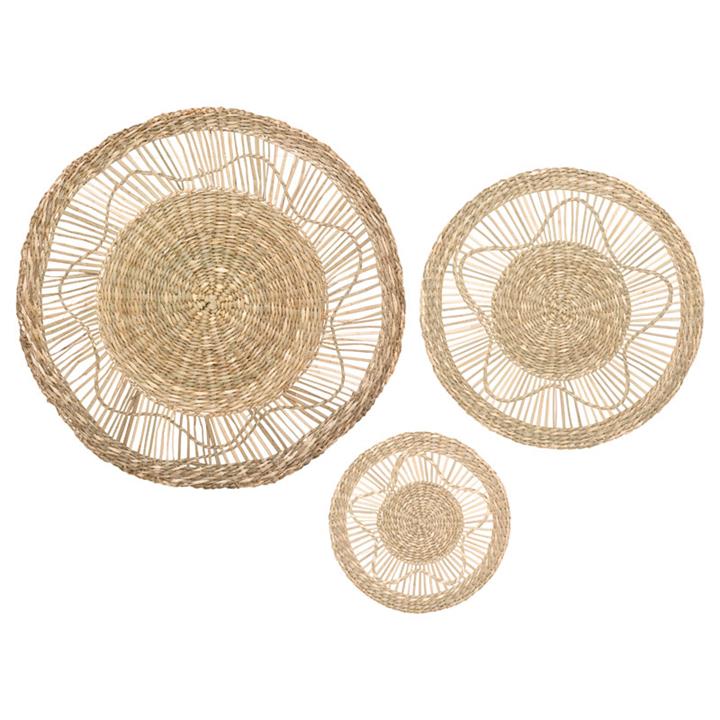 Wall decoration 3 pcs PWD-0113 pakoworld made of beige cane