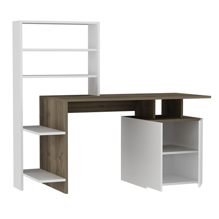 DESK WITH BOOKCASE ROCHELL MELAMINE WALNUT AND WHITE COLOR 146,3x55x128,8Hcm.HM8886.11