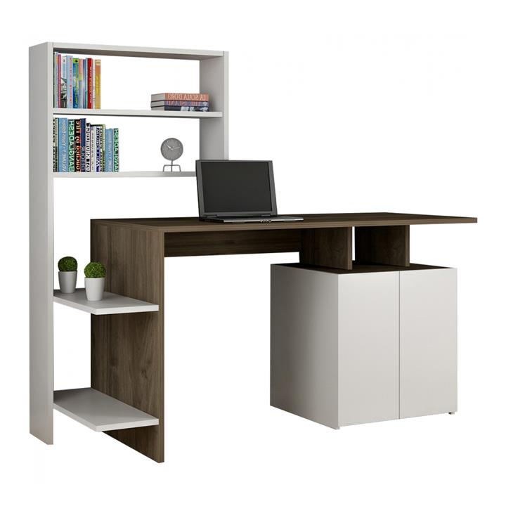 DESK WITH BOOKCASE ROCHELL MELAMINE WALNUT AND WHITE COLOR 146,3x55x128,8Hcm.HM8886.11