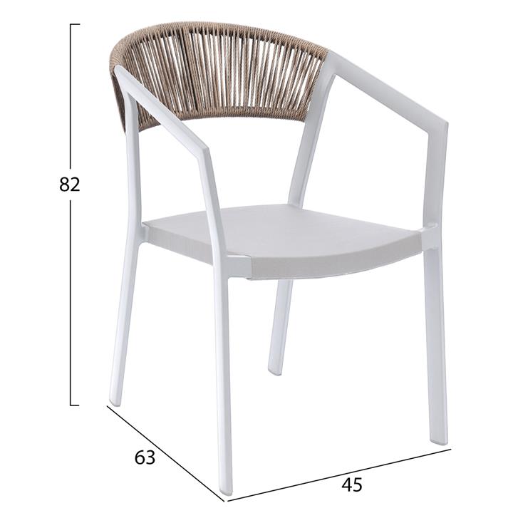 ARMCHAIR ALUMINUM PROFESSIONAL WHITE PE RATTAN & TEXTLINE 45x63x82Hcm.HM5891.02