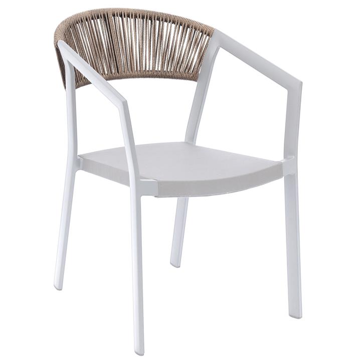 ARMCHAIR ALUMINUM PROFESSIONAL WHITE PE RATTAN & TEXTLINE 45x63x82Hcm.HM5891.02