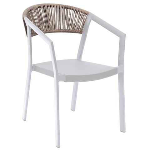 ARMCHAIR ALUMINUM PROFESSIONAL WHITE PE RATTAN & TEXTLINE 45x63x82Hcm.HM5891.02
