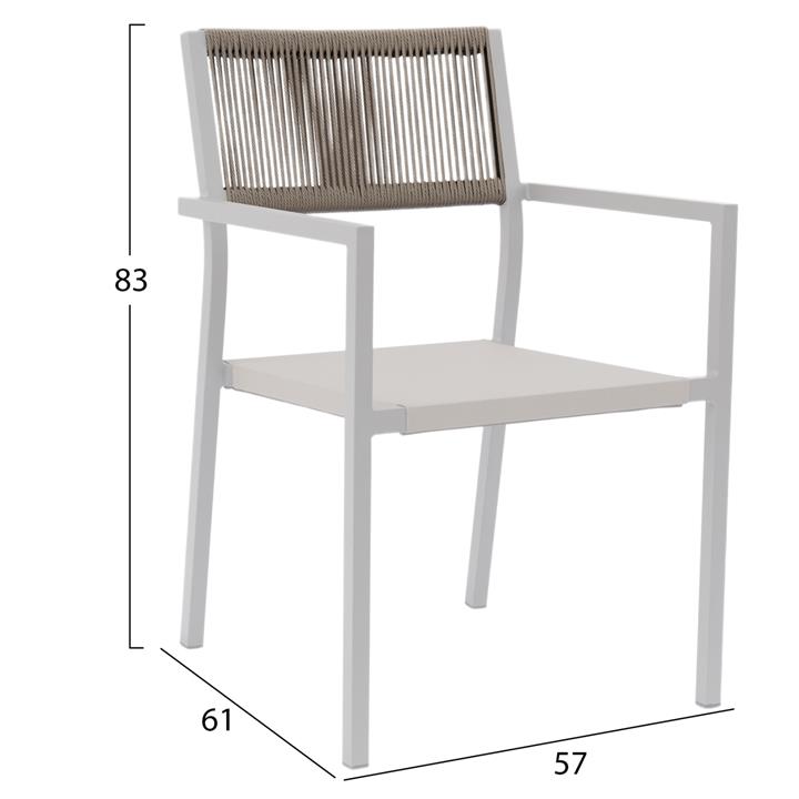 ARMCHAIR ALUMINUM PROFESSIONAL WHITE WITH PE RATTAN BACK 57x61x83Hcm.HM5893.02