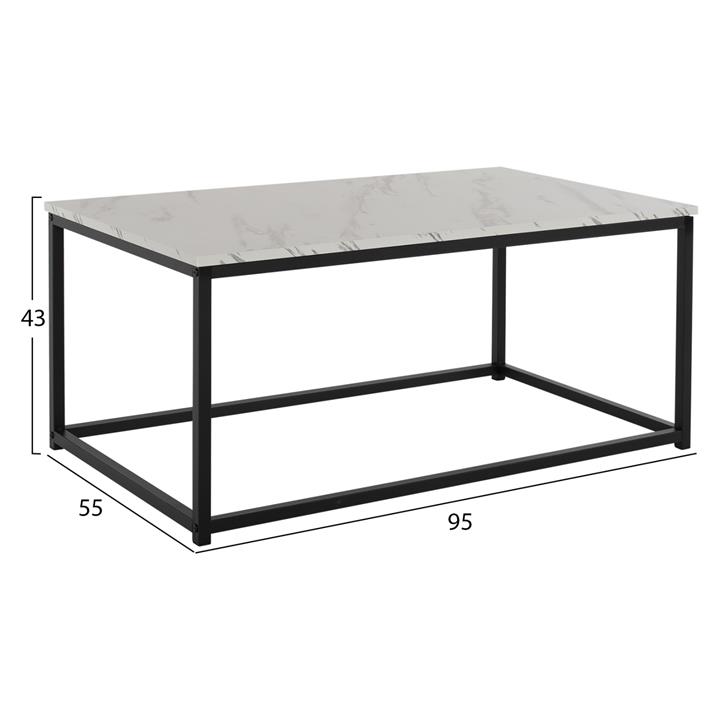 COFFEE TABLE SAFFRON HM8975.12 MELAMINE WHITE MARBLE LOOK 95x55x43Hcm.