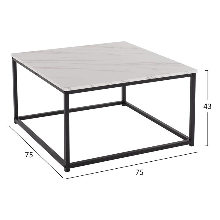 COFFEE TABLE BRAYLEN HM8942.12 SQUARE MELAMINE IN WHITE MARBLE LOOK 75x75x43Hcm.