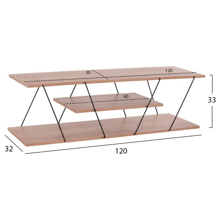 TV STAND TARS HM8922.11 MELAMINE IN NATURAL WOOD AND BLACK 120x32x33Hcm.