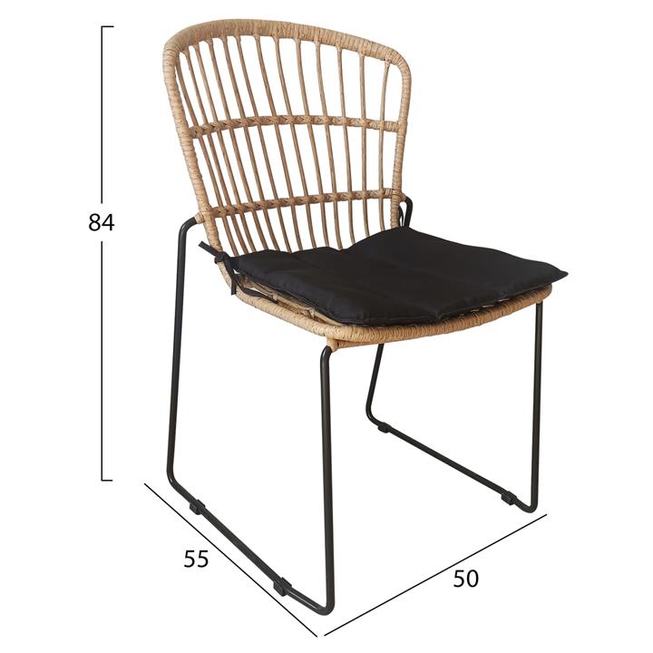 CHAIR PROFESSIONAL METAL BLACK CUSHION BLACK RATTAN NATURAL 50x55x84Hcm.HM5866.01