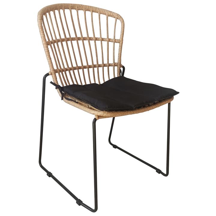 CHAIR PROFESSIONAL METAL BLACK CUSHION BLACK RATTAN NATURAL 50x55x84Hcm.HM5866.01
