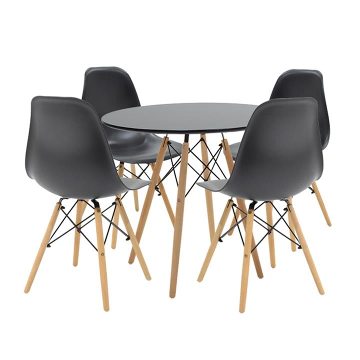 Dining set 5pcs Julita pakoworld black-natural D80x73cm