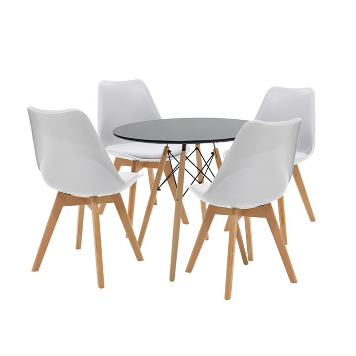 Dining set 5pcs Julita-Gaston pakoworld black-white-natural D80x73cm