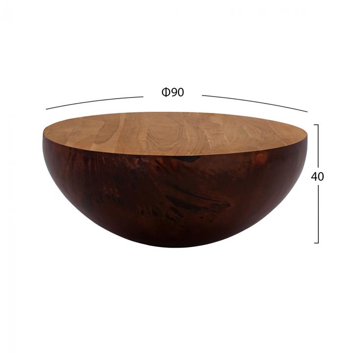 Decorative coffee table Bowl Round Φ90x40cm Rusty with acacia wood HM8717.02
