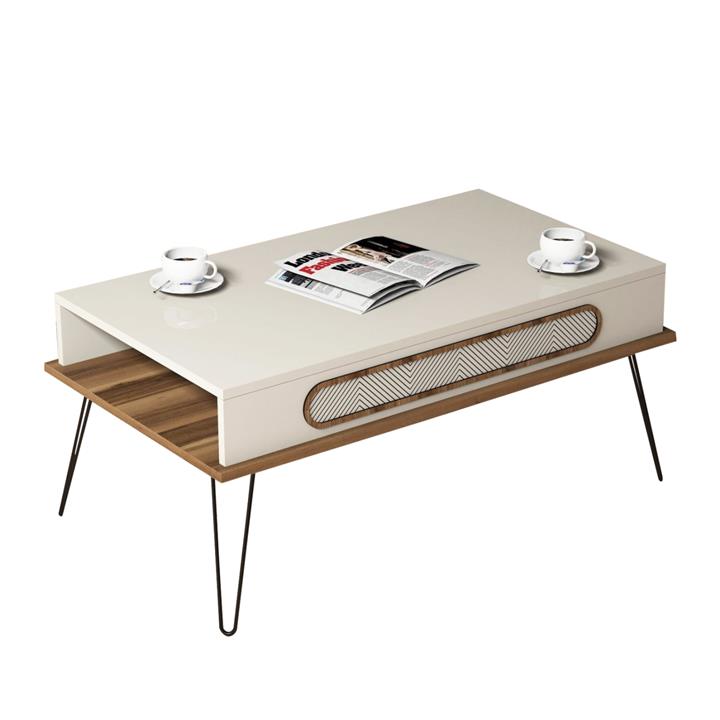 COFFEE TABLE MELAMINE HM9500.03 IN CREAM COLOR-METALLIC LEGS 105x56x45.8Hcm.