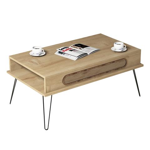 COFFEE TABLE MELAMINE HM9500.01 OAK COLOR-METALLIC LEGS 105x56x45.8Hcm.