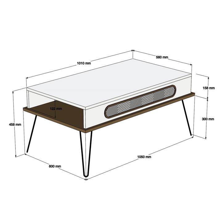 COFFEE TABLE MELAMINE HM9500.02 IN WALNUT COLOR-METALLIC LEGS 105x56x45.8Hcm.
