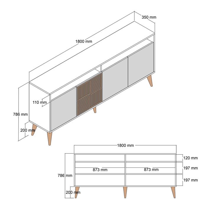 BUFFET MELAMINE HM9431.04 IN WALNUT COLOR 180x35x78.6Hcm.
