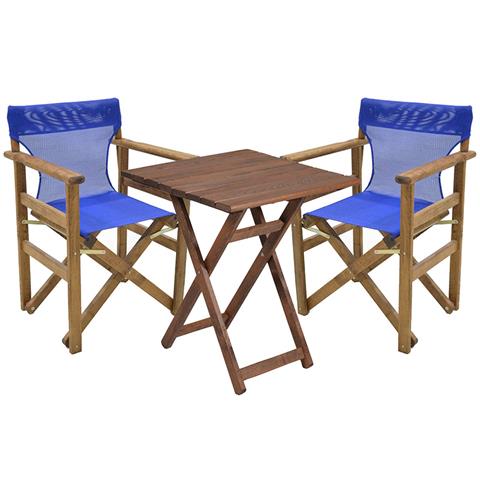 Garden dining table Retto set of 3 pieces solid beech wood walnut-blue 60x60x71cm