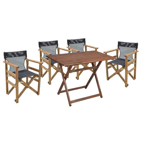 Garden dining table Retto set of 5 pieces solid beech wood walnut-PVC black 80x60x72cm