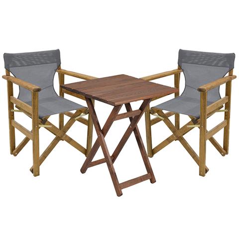 Garden dining table Retto set of 3 pieces solid beech wood walnut-PVC grey white 60x60x71cm