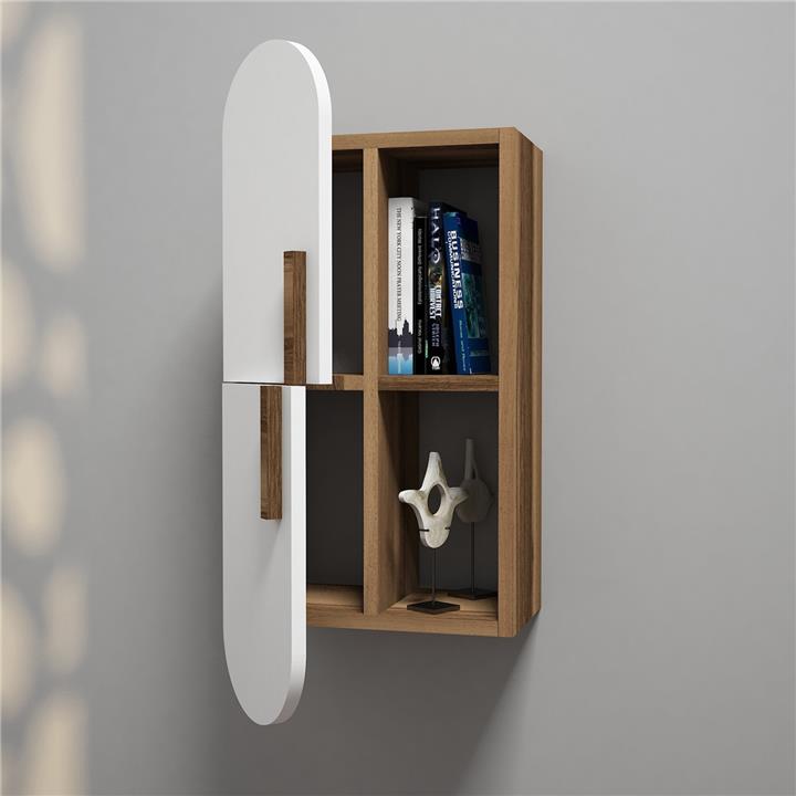 WALL SHELVES HM9522.03 MELAMINE IN WALNUT WITH WHITE DOORS 35x22x80Hcm.