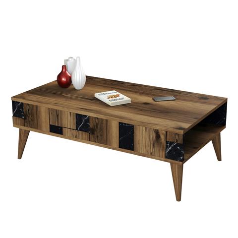 COFFEE TABLE HM9504.02 MELAMINE IN WALNUT-BLACK MARBLE LOOK 105x60x37.6Hcm.