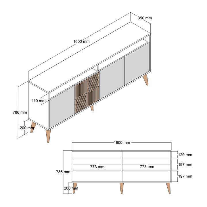 BUFFET MELAMINE HM9506.02 WALNUT WITH BLACK MARBLE-LOOK DOORS 160x35x78Hcm.