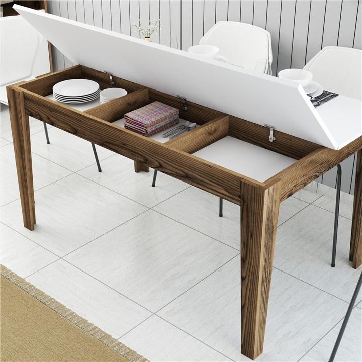 DINING TABLE HM9507.02 MELAMINE WALNUT-WHITE WITH STORAGE SPACE 145x88x75Hcm.
