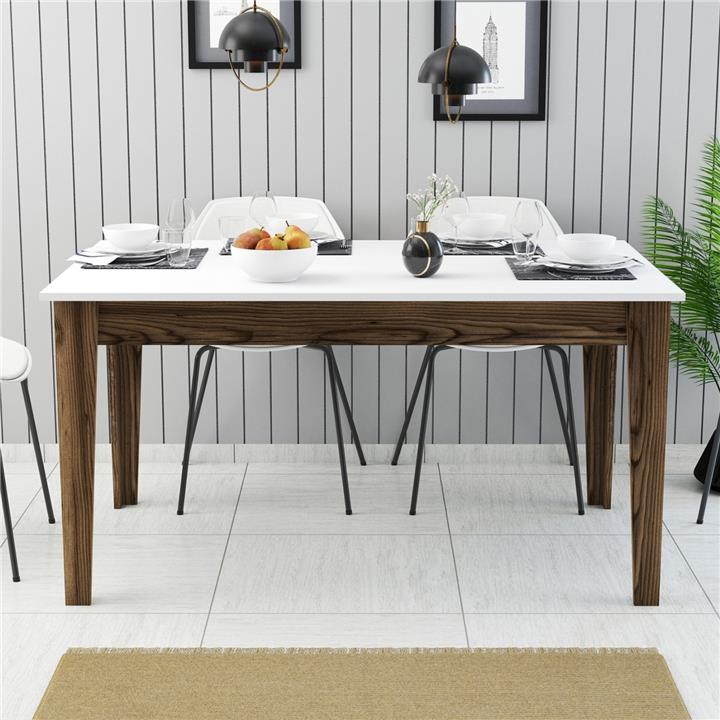 DINING TABLE HM9507.02 MELAMINE WALNUT-WHITE WITH STORAGE SPACE 145x88x75Hcm.